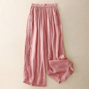 Buddha Stones Side Embroidery Design Cotton Women's 7-8 Length Wide Leg Pants With Pockets - Pink - US12，UK/AU16，EU44 (3XL) - image 17