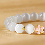 Buddha Stones 925 Sterling Silver Peach Blossom Lucky Bag White Cat's Eye Luck Bracelet - image 5