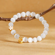 Buddha Stones 925 Sterling Silver Peach Blossom Lucky Bag White Cat's Eye Luck Bracelet - image 2