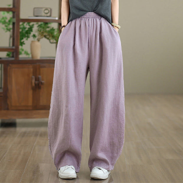 Buddha Stones Casual Plain Cotton Women's Wide Leg Pants With Pockets