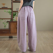 Buddha Stones Casual Plain Cotton Women's Wide Leg Pants With Pockets