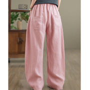 Buddha Stones Casual Plain Cotton Women's Wide Leg Pants With Pockets