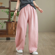 Buddha Stones Casual Plain Cotton Women's Wide Leg Pants With Pockets