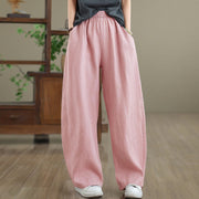 Buddha Stones Casual Plain Cotton Women's Wide Leg Pants With Pockets