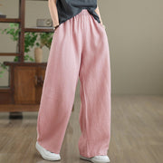 Buddha Stones Casual Plain Cotton Women's Wide Leg Pants With Pockets - Pink - US8-10，UK/AU12-14，EU40-42 (2XL) - image 7