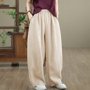 Buddha Stones Casual Plain Cotton Women's Wide Leg Pants With Pockets