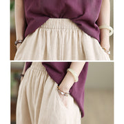Buddha Stones Casual Plain Cotton Women's Wide Leg Pants With Pockets
