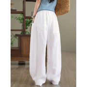 Buddha Stones Casual Plain Cotton Women's Wide Leg Pants With Pockets