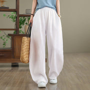 Buddha Stones Casual Plain Cotton Women's Wide Leg Pants With Pockets