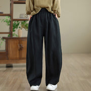 Buddha Stones Casual Plain Cotton Women's Wide Leg Pants With Pockets
