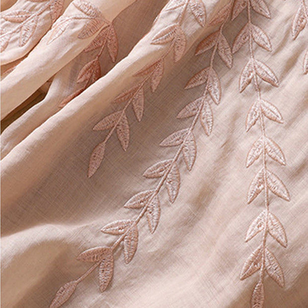 Buddha Stones Embroidery Leaves Women's Cotton Linen Half Sleeve T-shirt - image 21