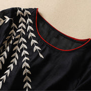 Buddha Stones Embroidery Leaves Women's Cotton Linen Half Sleeve T-shirt - image 25