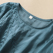 Buddha Stones Embroidery Leaves Women's Cotton Linen Half Sleeve T-shirt - image 33