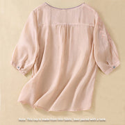 Buddha Stones Embroidery Leaves Women's Cotton Linen Half Sleeve T-shirt - image 13