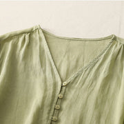 Buddha Stones Embroidery Button-down Women's Cotton Linen Shirt - image 3