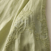 Buddha Stones Embroidery Button-down Women's Cotton Linen Shirt - image 4