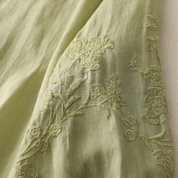 Buddha Stones Embroidery Button-down Women's Cotton Linen Shirt - image 4