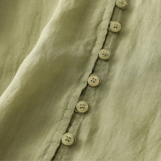 Buddha Stones Embroidery Button-down Women's Cotton Linen Shirt - image 5