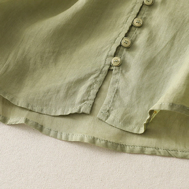 Buddha Stones Embroidery Button-down Women's Cotton Linen Shirt - image 6