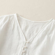 Buddha Stones Embroidery Button-down Women's Cotton Linen Shirt - image 9