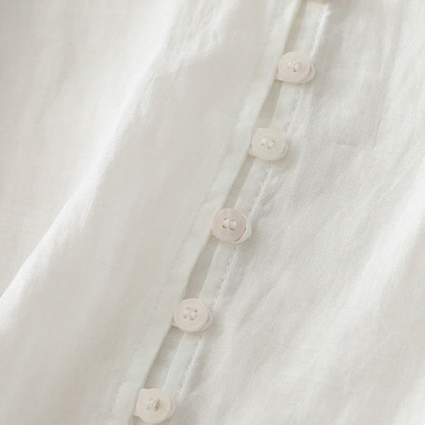 Buddha Stones Embroidery Button-down Women's Cotton Linen Shirt - image 14