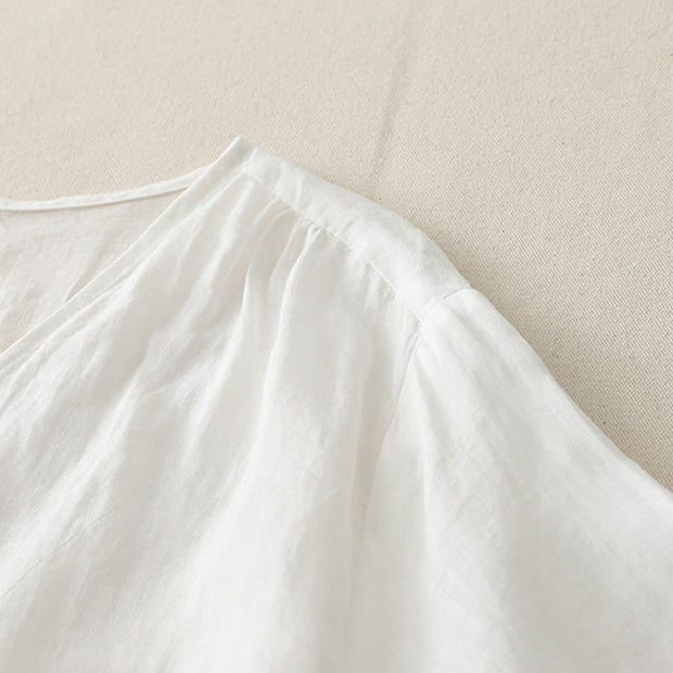 Buddha Stones Embroidery Button-down Women's Cotton Linen Shirt - image 16