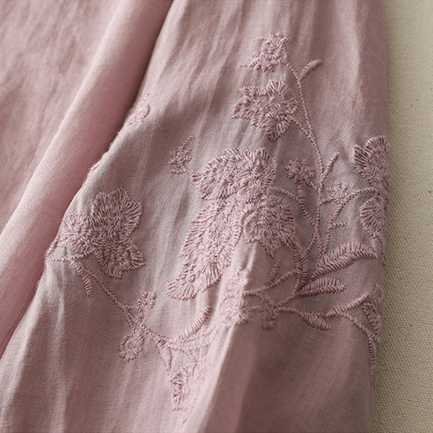 Buddha Stones Embroidery Button-down Women's Cotton Linen Shirt - image 21