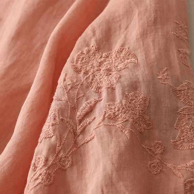 Buddha Stones Embroidery Button-down Women's Cotton Linen Shirt - image 28