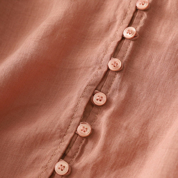 Buddha Stones Embroidery Button-down Women's Cotton Linen Shirt - image 25