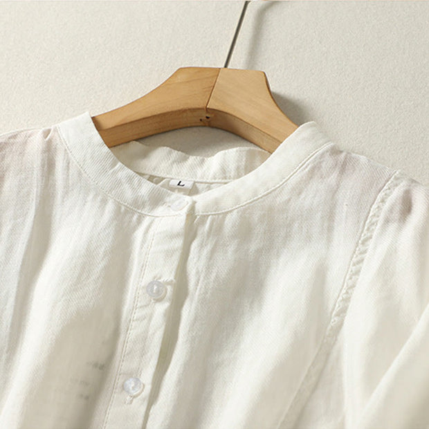 Buddha Stones Plain Single Breasted Women's Cotton Linen Shirt - image 11