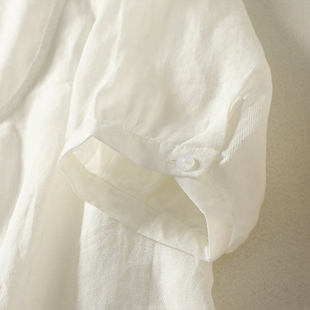 Buddha Stones Plain Single Breasted Women's Cotton Linen Shirt - image 12