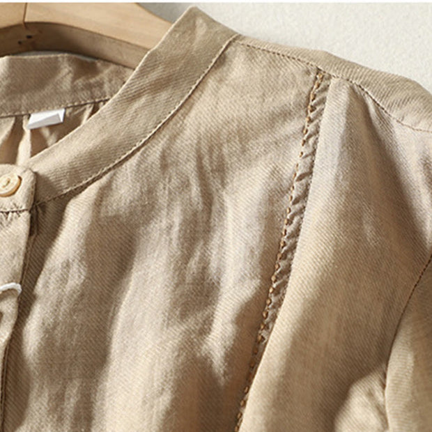 Buddha Stones Plain Single Breasted Women's Cotton Linen Shirt - image 28