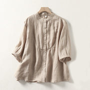 Buddha Stones Plain Single Breasted Women's Cotton Linen Shirt - Tan - US14，UK/AU18，EU46 (3XL) - image 16