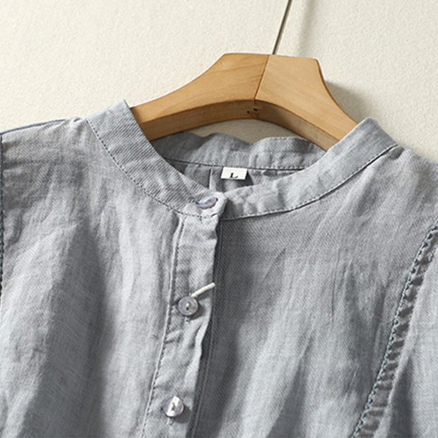 Buddha Stones Plain Single Breasted Women's Cotton Linen Shirt - image 23