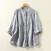 Buddha Stones Plain Single Breasted Women's Cotton Linen Shirt - LightSkyBlue - US14，UK/AU18，EU46 (3XL) - image 18