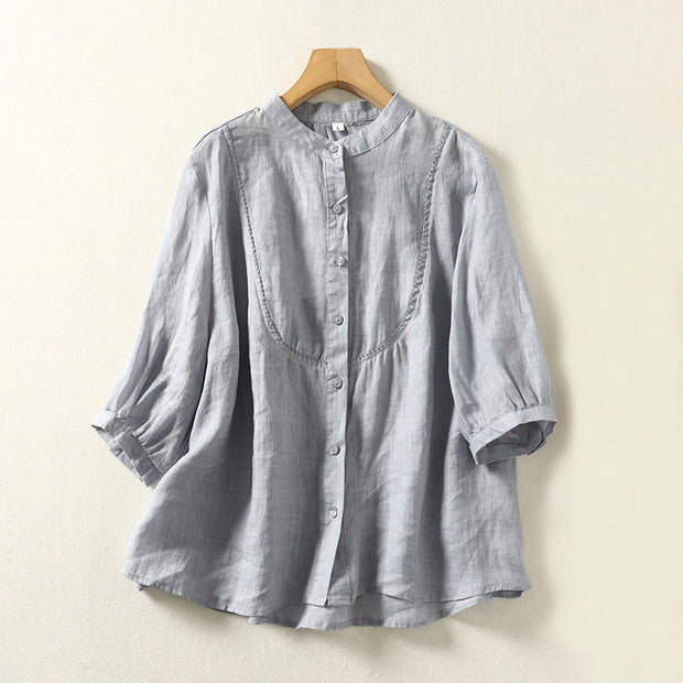 Buddha Stones Plain Single Breasted Women's Cotton Linen Shirt - LightSkyBlue - US14，UK/AU18，EU46 (3XL) - image 18