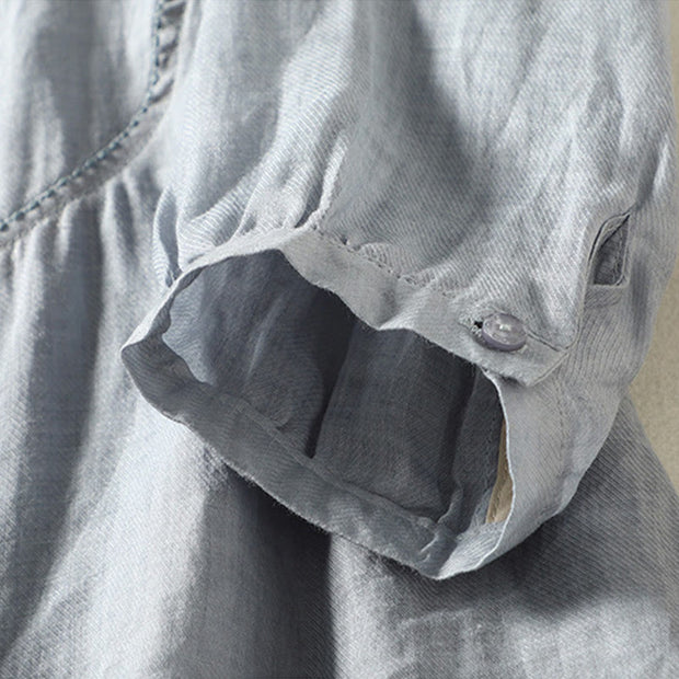 Buddha Stones Plain Single Breasted Women's Cotton Linen Shirt - image 22