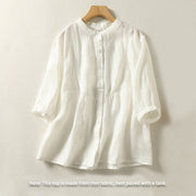 Buddha Stones Plain Single Breasted Women's Cotton Linen Shirt - image 4
