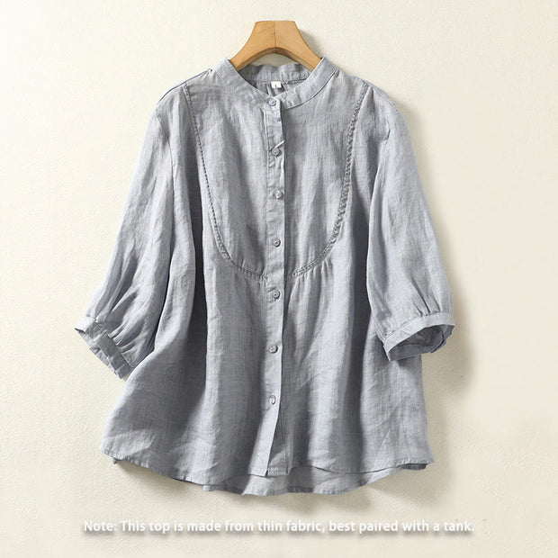 Buddha Stones Plain Single Breasted Women's Cotton Linen Shirt - image 19