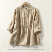 Buddha Stones Plain Single Breasted Women's Cotton Linen Shirt - BurlyWood - US14，UK/AU18，EU46 (3XL) - image 25