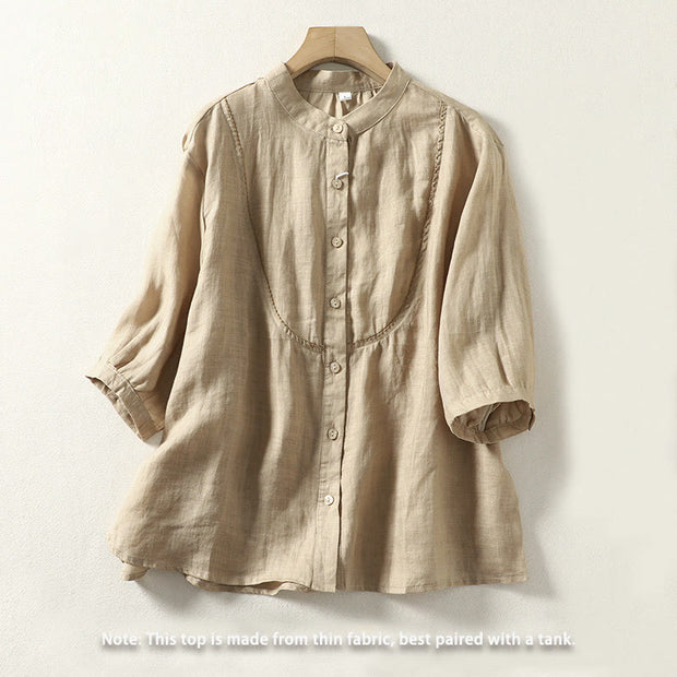 Buddha Stones Plain Single Breasted Women's Cotton Linen Shirt - BurlyWood - US14，UK/AU18，EU46 (3XL) - image 25
