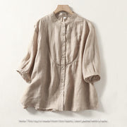 Buddha Stones Plain Single Breasted Women's Cotton Linen Shirt - image 17