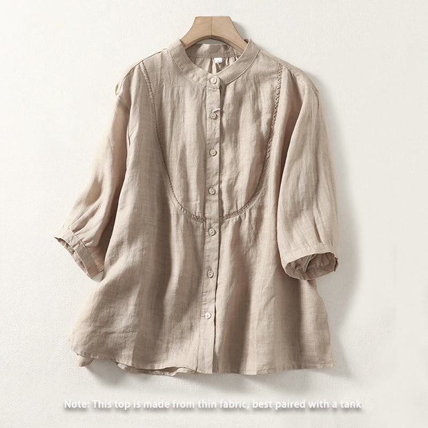 Buddha Stones Plain Single Breasted Women's Cotton Linen Shirt - image 17