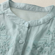 Buddha Stones Embroidery Flowers Single Breasted Women's Cotton Linen Shirt - image 23