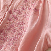 Buddha Stones Embroidery Flowers Single Breasted Women's Cotton Linen Shirt - image 36