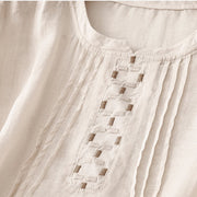 Buddha Stones Embroidery Crew Neck Pleats Women's Cotton Linen Half Sleeve T-shirt - image 10