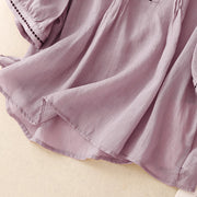 Buddha Stones Embroidery Crew Neck Pleats Women's Cotton Linen Half Sleeve T-shirt - image 24