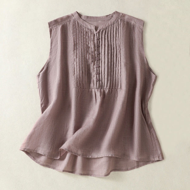 Buddha Stones Casual Sleeveless Pleated Design Women's Cotton Linen Half Sleeve Shirt - Thistle - US14，UK/AU18，EU46 (2XL) - image 1