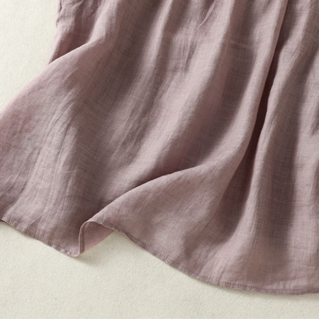 Buddha Stones Casual Sleeveless Pleated Design Women's Cotton Linen Half Sleeve Shirt - image 5