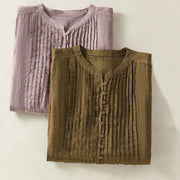 Buddha Stones Casual Sleeveless Pleated Design Women's Cotton Linen Half Sleeve Shirt - image 20